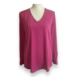 NYDJ V Neck Blouse With Pleated Back